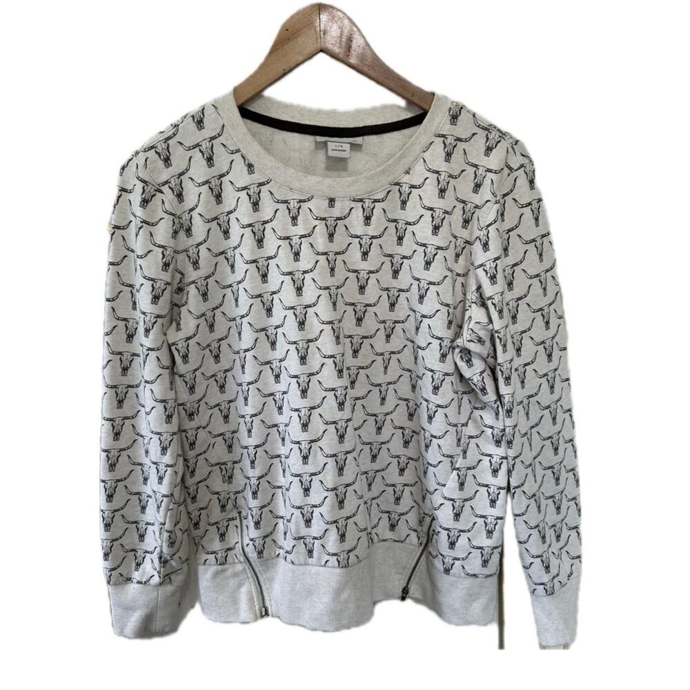 Ariat Girls Crewneck Novelty All Over Longhorn Zipper Accent Knit Sweater L